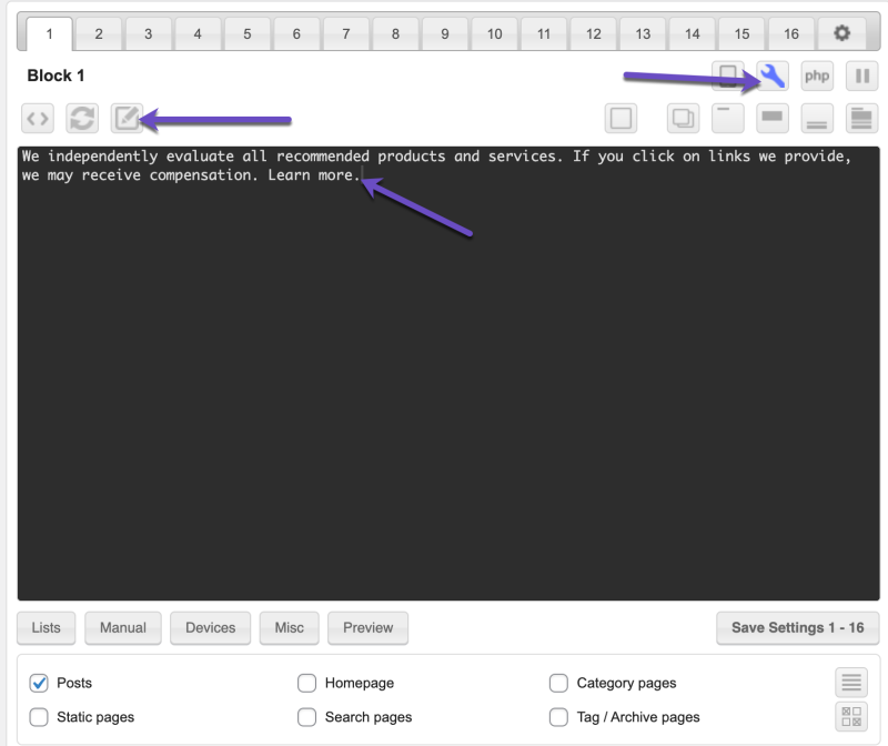 Ad Inserter HTML Editor