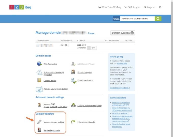 123-reg Domain Locking