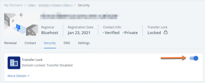 Disable Domain Transfer Lock Bluehost