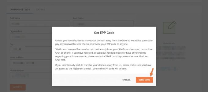 Send EPP Code