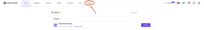 Hostinger Dashboard Billing