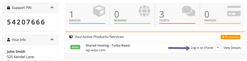 ProductServices Log into cPanel