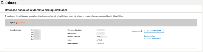 Database MySQL VAI a phpMyAdmin
