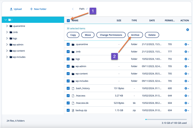 Webspace Explorer Select ALL Files Archive