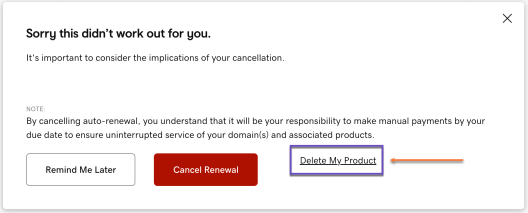 GoDaddy Delete Your Product