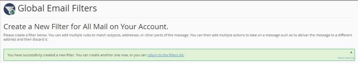 gobal email filter confirmation