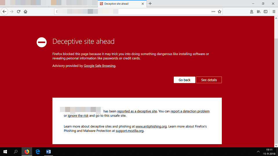 Unsafe website warning in Firefox