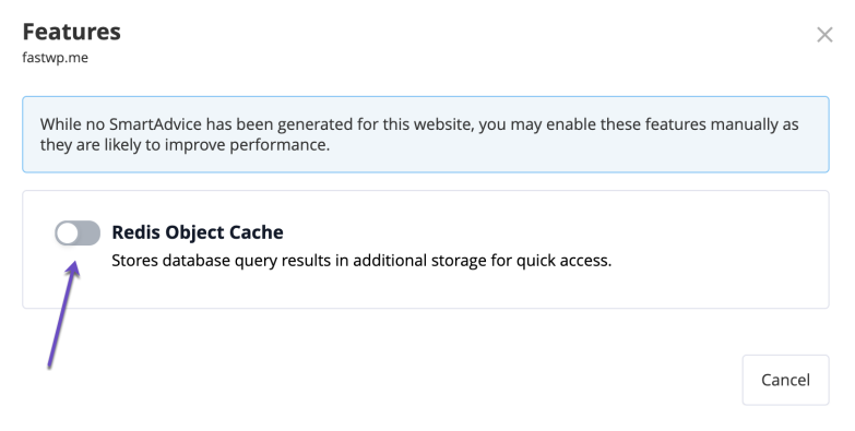 Features Enable Redis Object Cache
