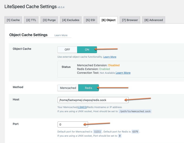 Object Cache Settings