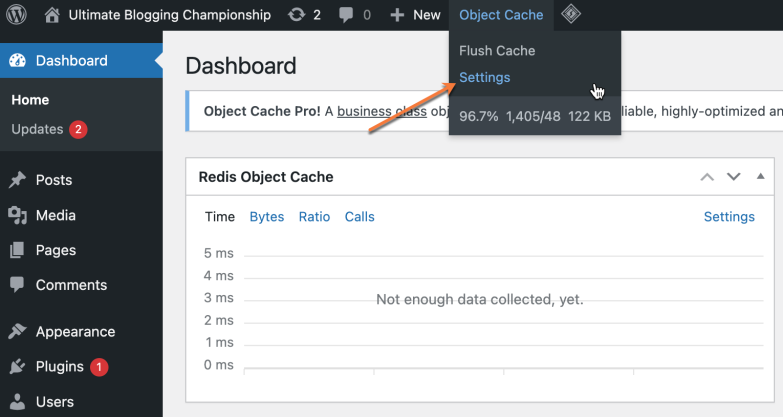 WordPress Admin Panel Object Cache Settings